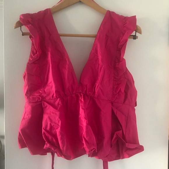 hot pink ruffle top